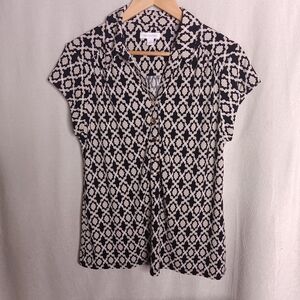 Charter Club Black and Cream Patterned Blouse